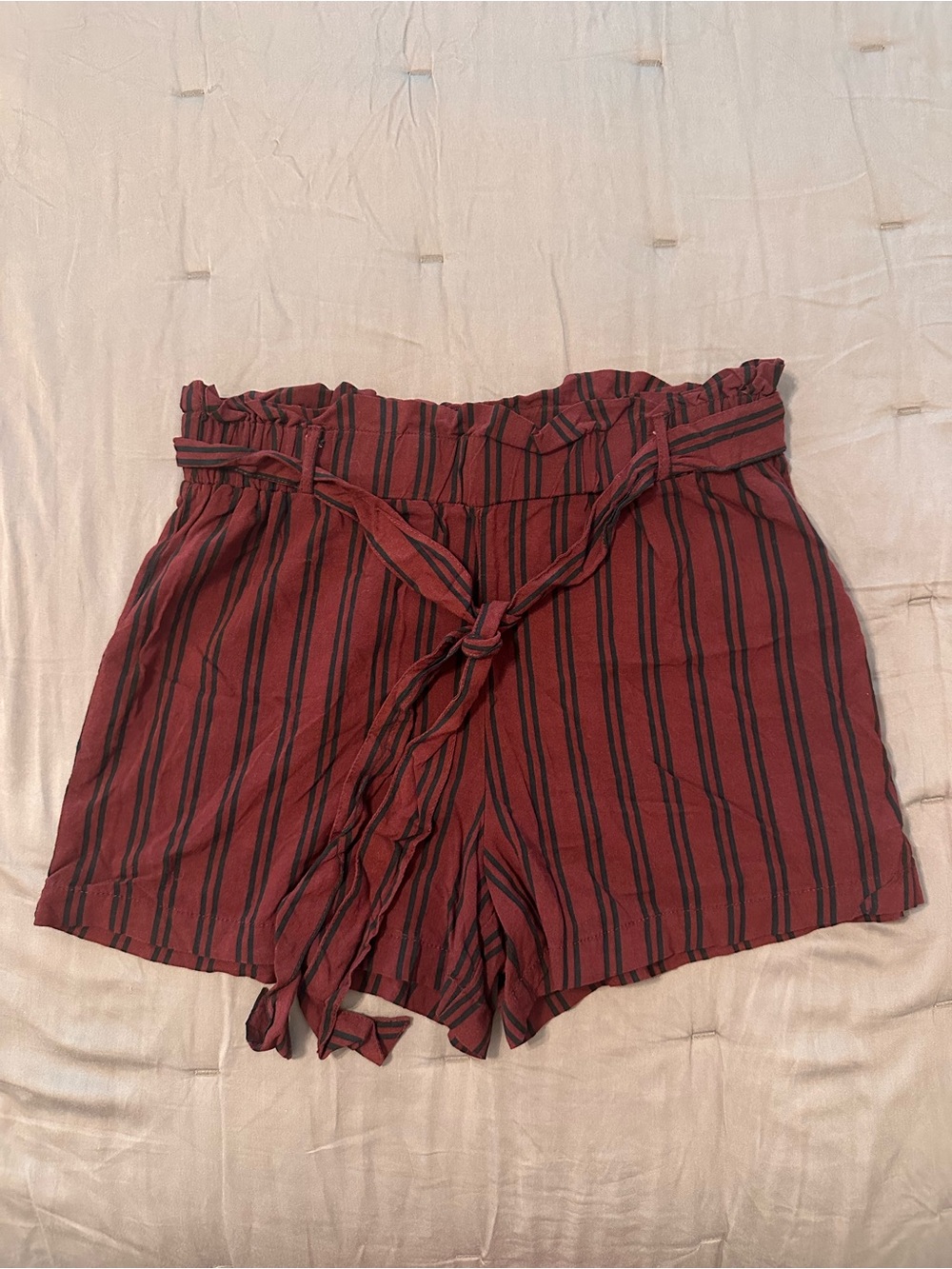 Charlotte Russe Maroon and Navy Striped High-Waist Shorts